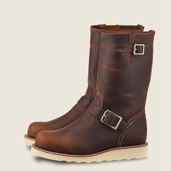 Womens Red Wing Classic Engineer - Tall Rough & Tough Leather - Heritage Boots Dark Brown - XTN69370